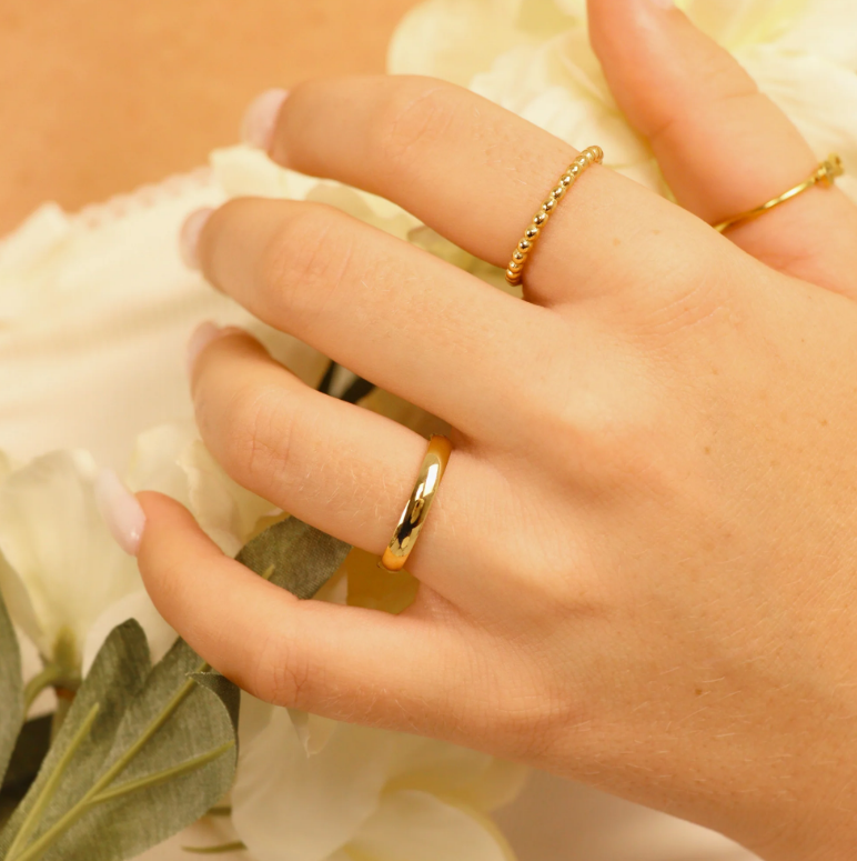 18K Gold PVD Stainless Steel Ring - 3mm Band - Various Sizes