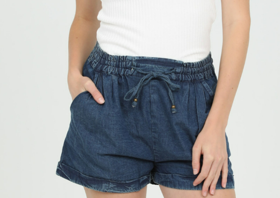Denim Cuffed Drawstring Shorts