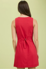 Load image into Gallery viewer, High Neck Linen Button Front Mini Dress in Red
