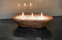 Load image into Gallery viewer, Three Wick Petite Wood Bowl Candle - 9 inch - Various Scents
