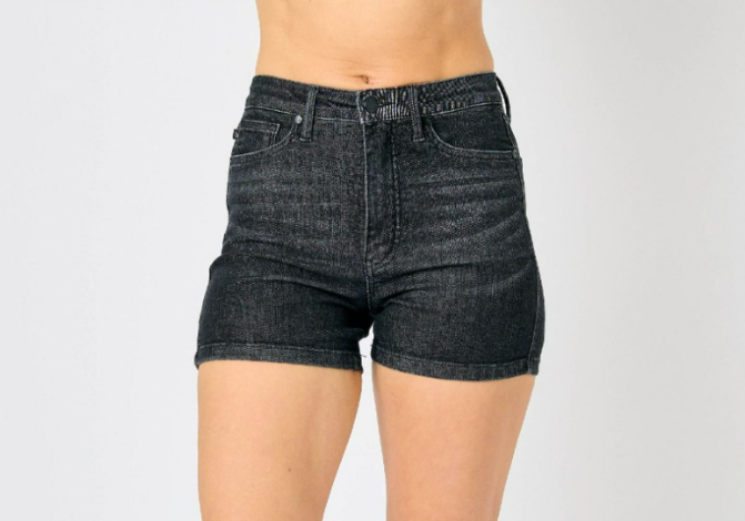 Judy Blue High Waist Black Wash Shorts with Tummy Control