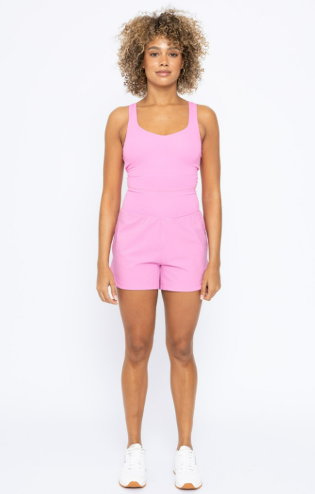 Sweetheart Athleisure Romper in Fuchsia