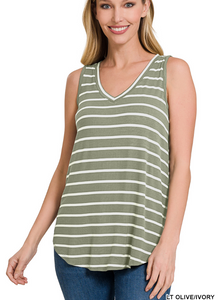 Olive + Ivory V Neck Tank - Reg + Plus