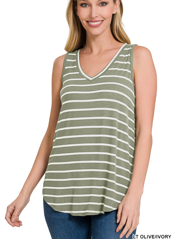 Olive + Ivory V Neck Tank - Reg + Plus