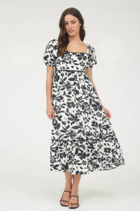Black + White Floral Midi Dress - Reg + Plus
