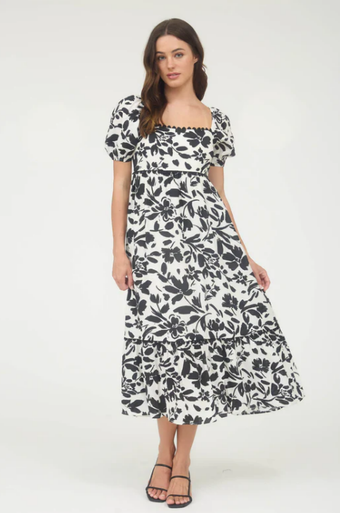 Black + White Floral Midi Dress - Reg + Plus