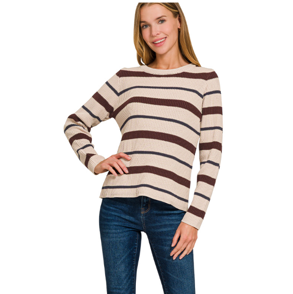 Boho Striped Sweater in Brown