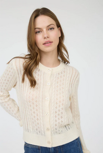 Cable Knit Eyelet Cardigan Sweater in Ivory