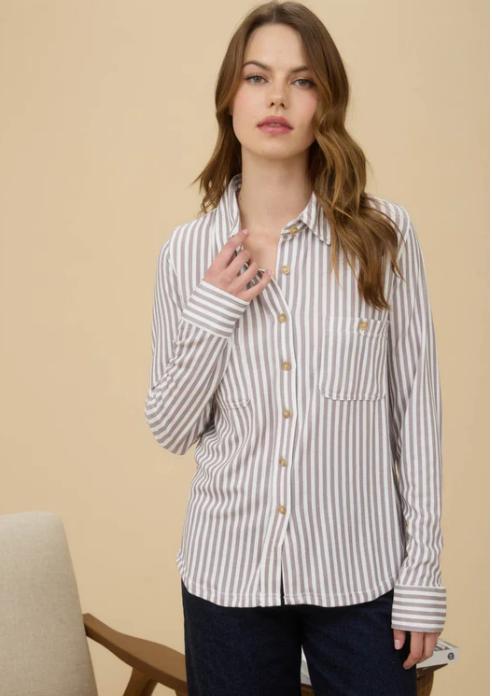 Mocha + Ivory Button Front Top