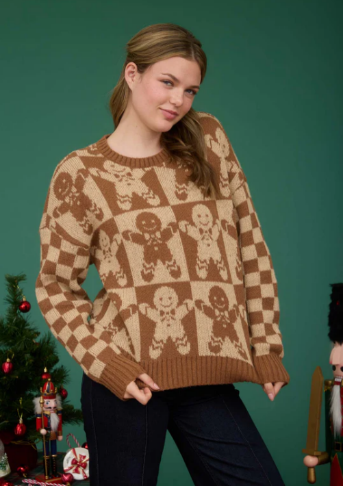 Holiday Gingerbread Sweater in Brown Multi