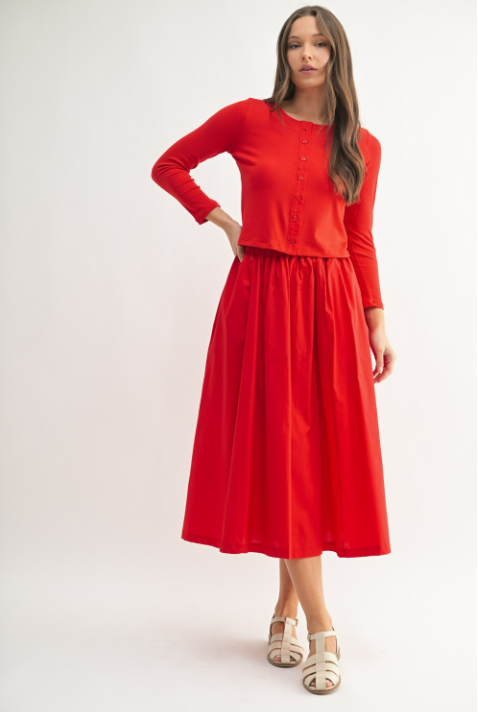 Holiday Cardigan and Midi Skirt SET in Glazed Cherry