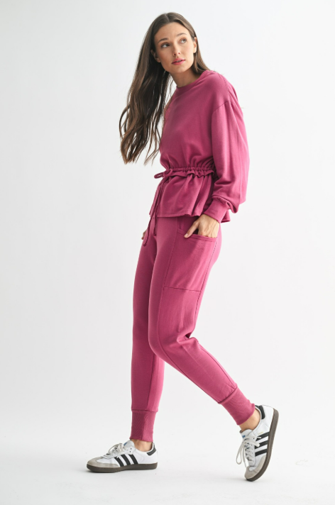 Soft Magenta Everyday Lounge Separates - Jogger Pant + Peplum Sweatshirt Top