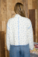 Load image into Gallery viewer, Ivory + Blue Floral Quilted button Front Jacket

