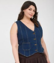 Load image into Gallery viewer, Classic Dark Denim Button Front Vest - Plus + Regular
