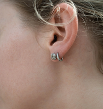 Load image into Gallery viewer, 6mm CZ Stone Huggie Hoop Earring - Gold + Silver
