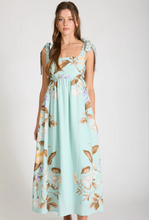 Load image into Gallery viewer, Dusty Mint Floral Midi Dress with Tie Strap Detail
