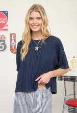 Load image into Gallery viewer, Ribbed Short Sleeve Shirt with Monochrome Star Patch in Navy
