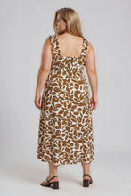 Load image into Gallery viewer, Ruffle Strap Midi Dress In Brown + Ivory Floral in Plus
