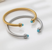 Load image into Gallery viewer, Faux Turquoise Twisted Bangle Bracelet  - Gold + Silver
