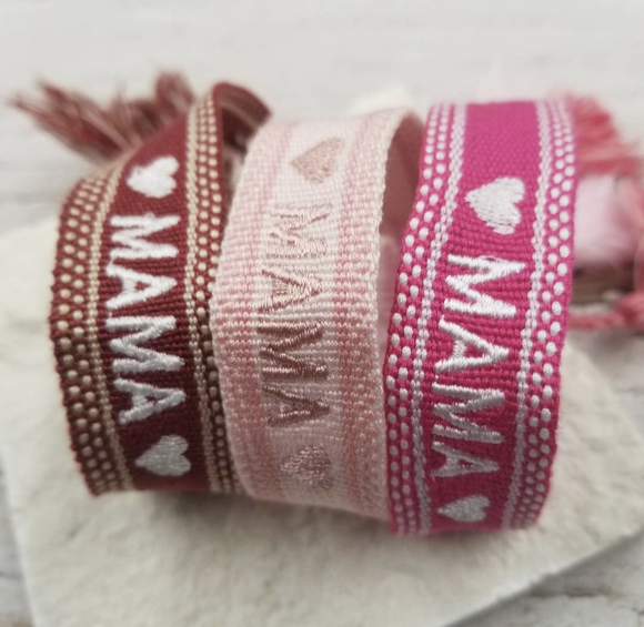 Mama Embroidered Adjustable Tassel Bracelet - Multiple Colors