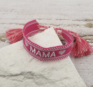 Mama Embroidered Adjustable Tassel Bracelet - Multiple Colors