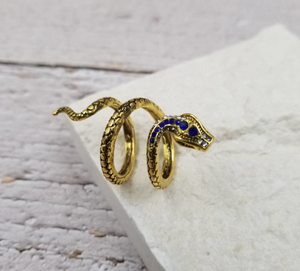 Winding Snake Vintage Ring - Gold + Blue