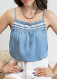 Chambray Ruched Neck Detail Tank Top