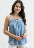 Chambray Ruched Neck Detail Tank Top