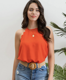 Solid Scallop Halter Tank Top