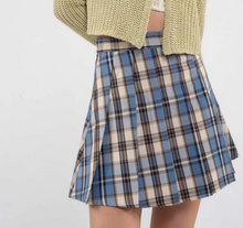 Load image into Gallery viewer, Dusty Blue Short Sleeve Undershirt + Plaid Mini Skirt - Perfectly Paired Separates
