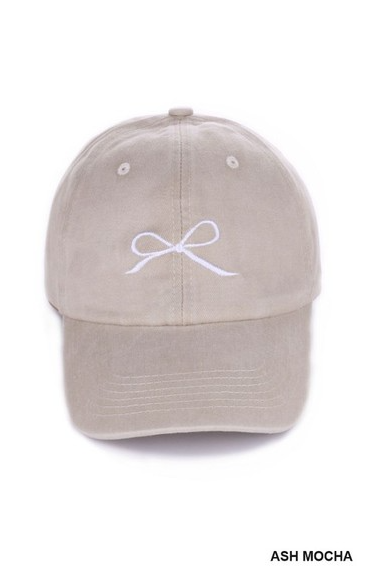 Mineral Washed Embroidered Coquette Bow Hat - Various