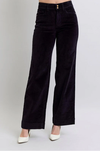 Judy Blue High Waist Black Corduroy Wide Leg Trouser with JB Stretch - Plus + Regular
