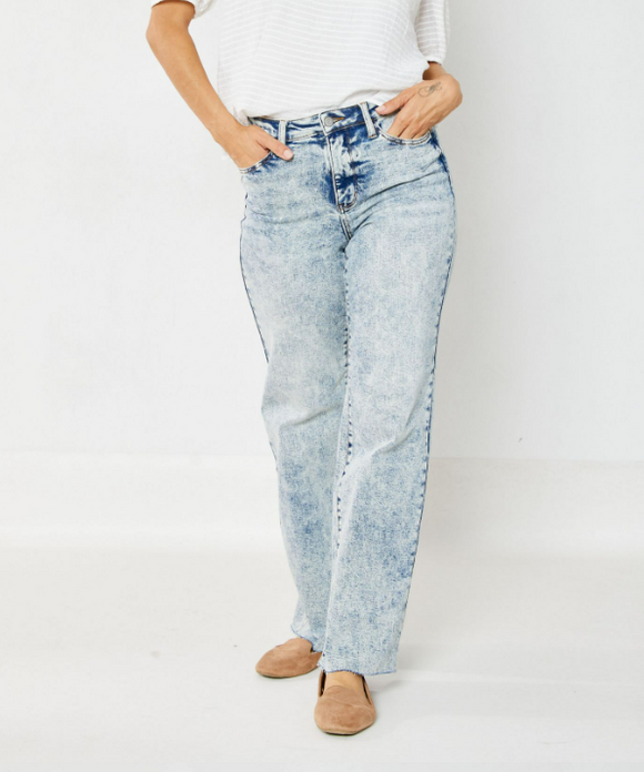 Judy Blue High Waist Mineral Wash Raw Hem Wide