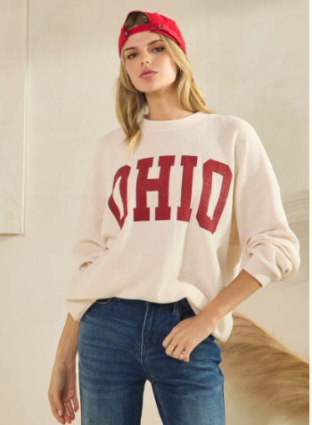 Ohio Game Day Cloud Knit Long Sleeve Top in Ivory