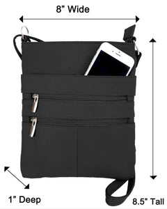 Roma Leather Cowhide Leather Crossbody Mulitizipper Bag  - Various