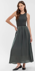 Mixed Media Midi Dress in Hunter Green