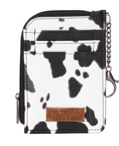 Wrangler Card Holder Accent Wallet - Faux Leather Black + White Cow