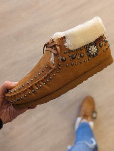 Montana West Embellished High Top Moccasin - Cognac