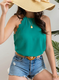 Solid Scallop Halter Tank Top