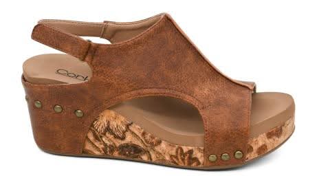 Corkys Carley Wedge in Tumbled Cognac/Floral Wedge with Corkys Comfort Insole