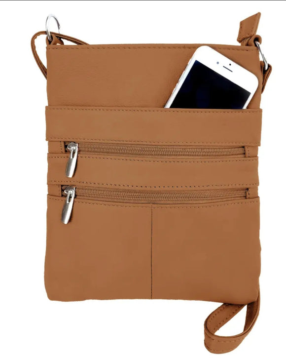 Roma Leather Cowhide Leather Crossbody Mulitizipper Bag  - Various