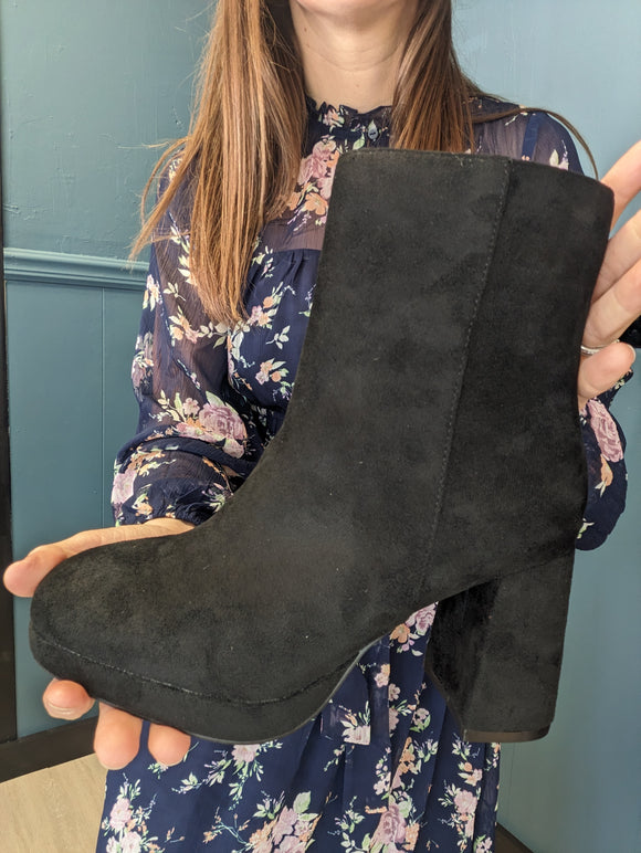 Corkys Slug Bug Platform Bootie in Black Faux Suede