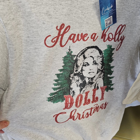Have A Holly Dolly Christmas Crewneck Sweater in Ash Gray - Unisex