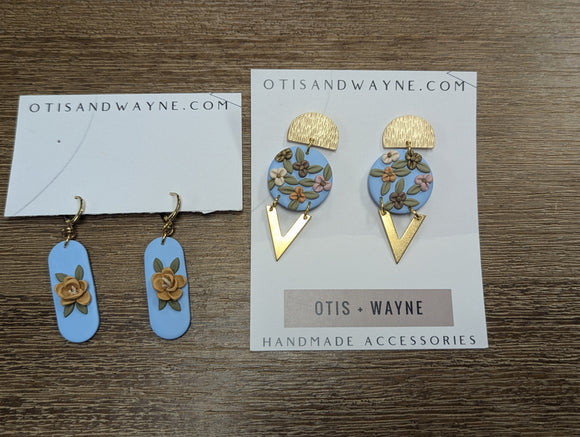 Powder Blue + Gold Floral Dangles