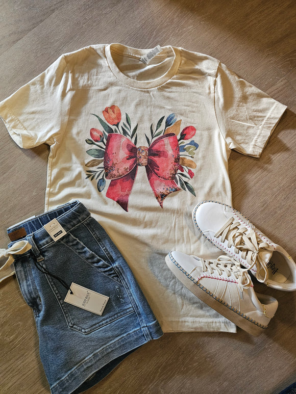 Spring Time Floral Bow Tee in Cream