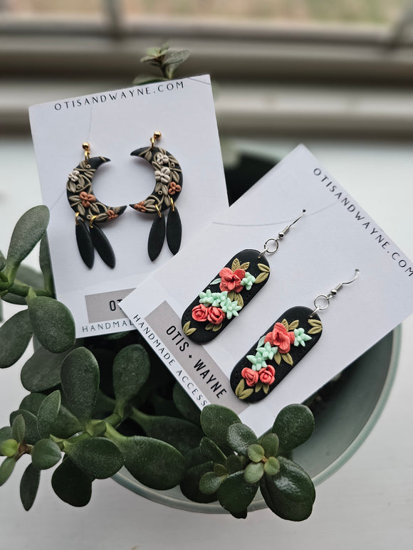 Black Moody Floral Dangles
