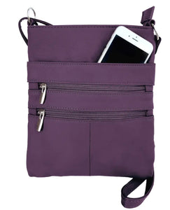 Roma Leather Cowhide Leather Crossbody Mulitizipper Bag  - Various