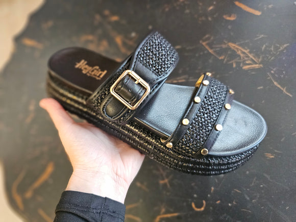 Corkys Walk Of Shame Black Raffia Sandal