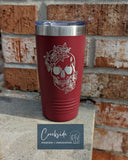 20 oz Engaved floral skull tumbler