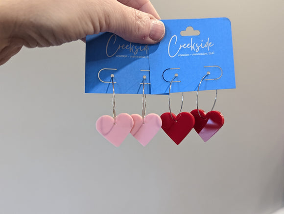 Acrylic Dangle Heart Hoops